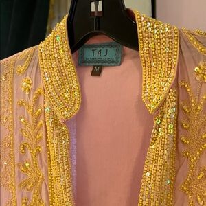 Taj by Sabrina Crippa Pink and Gold Embellished Kurta Top/Cover-Up